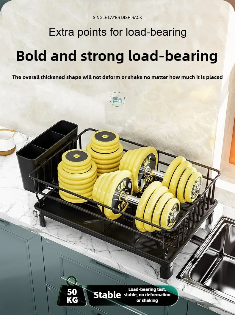Single Layer Hollow Dish Rack Kitchen Countertop Rack with Drainage Tray Multifunctional Tableware Rack Rust Resistant Durable