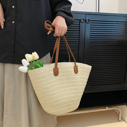 Large Capacity Straw Beach Tote Woven Shoulder Bag Summer - Smarsty