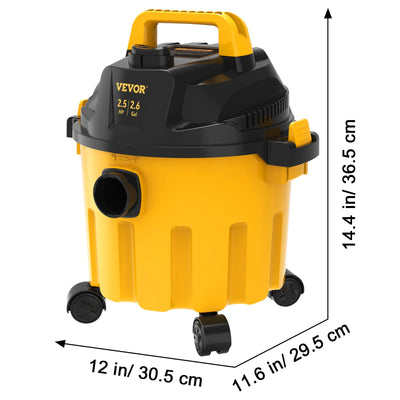 SucceBuy Wet Dry Vac 2.6 Gallon 2.5 Peak HP 3 in 1 Portable Shop Vacuum with Blowing Function  Attachment Storage for Floor - Smarsty