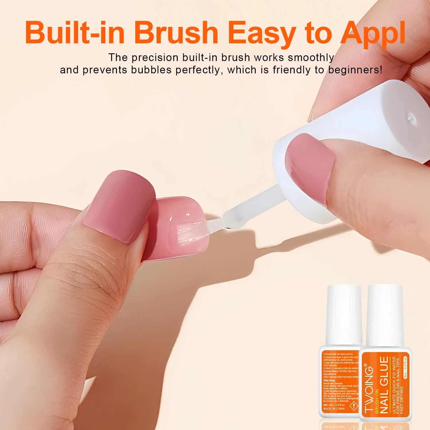 Twoing Waterproof Liquid Nail Adhesive,Long-Lasting & Fast-Drying, Formaldehyde-Free, Compatible with Acrylic Nails Fake Nails - Smarsty