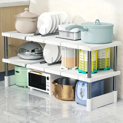 Adjustable Under Sink Storage Rack,Expandable Kitchen & Bathroom Cabinet Organizer, Durable Space-Saving Multi-Layer Pot Holder by Smarsty