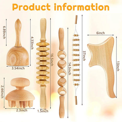 6 In 1 Wooden Massage Tool Set for Lymphatic Drainage - Smarsty