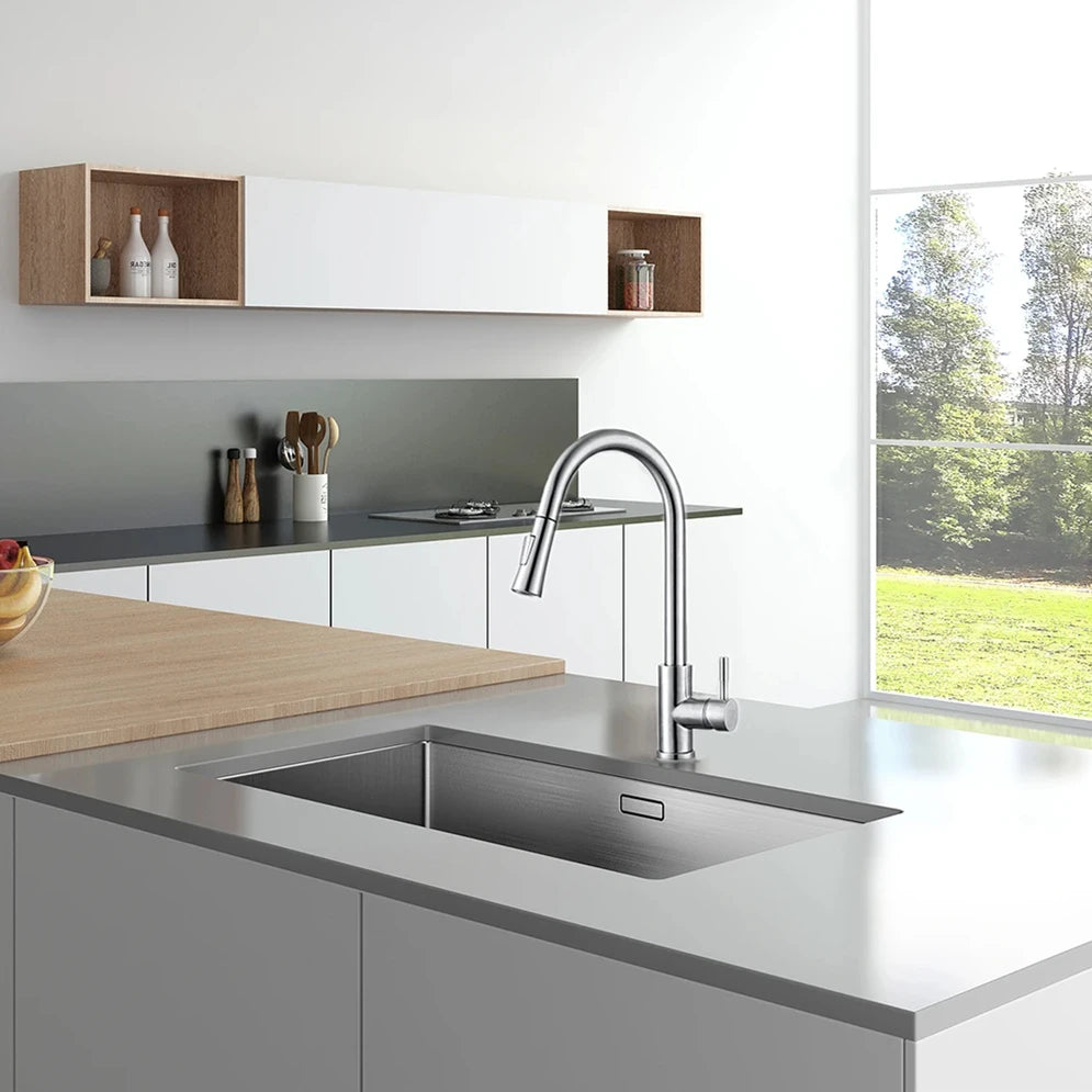 Brushed Nickel Pull Out Kitchen Faucet with Single Handle - Smarsty