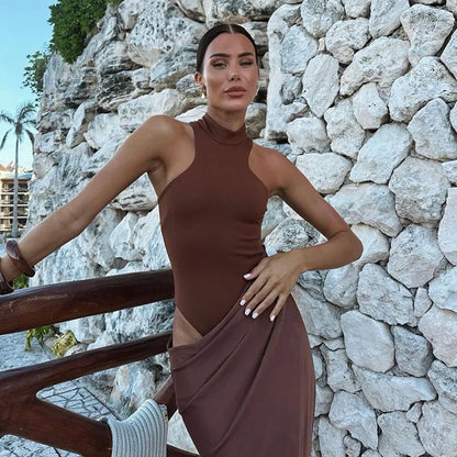 JULISSA MO Satin Sexy Hollow Out Women Maxi Dress Black Sleeveless High Waist Dress Female Autumn Skinny Elegant Party Clubwear - Smarsty