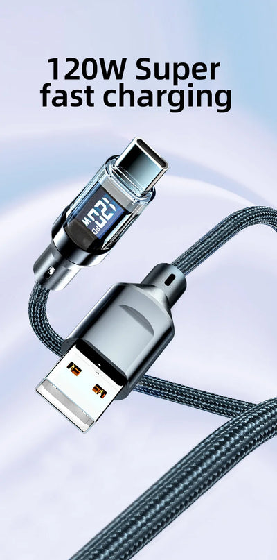 OOZCC LCD Watt Display Cable, Max 120W Super Fast Charging USB Type C Cable Data Transfer, USB A to Lightning for IPhone14 Pro - Smarsty