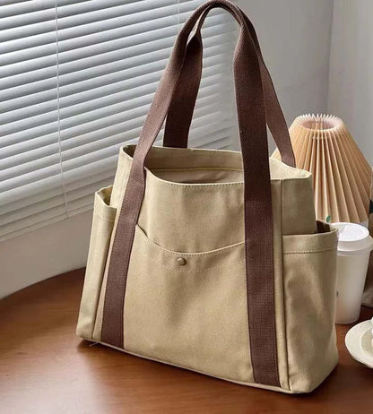 Large Capacity Canvas Tote Shoulder Bag For Work College - Smarsty