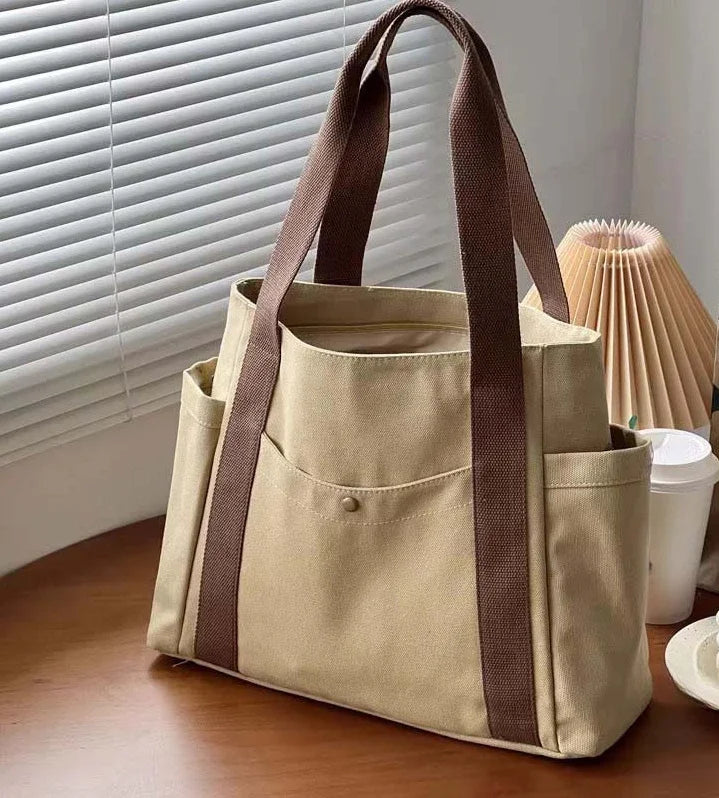 Large Capacity Canvas Tote Shoulder Bag For Work College - Smarsty
