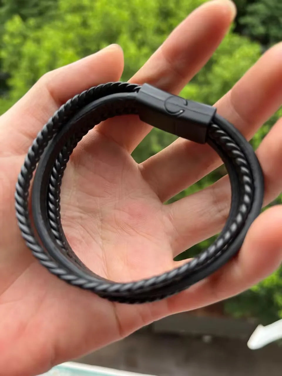 Men's Leather Braided Bracelets Stainless Steel Durable - Smarsty