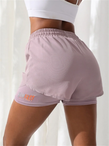 Women's High Rise Yoga Shorts With Elastic Proximity Control Running Shorts, Fake Two Pieces Pants - Smarsty