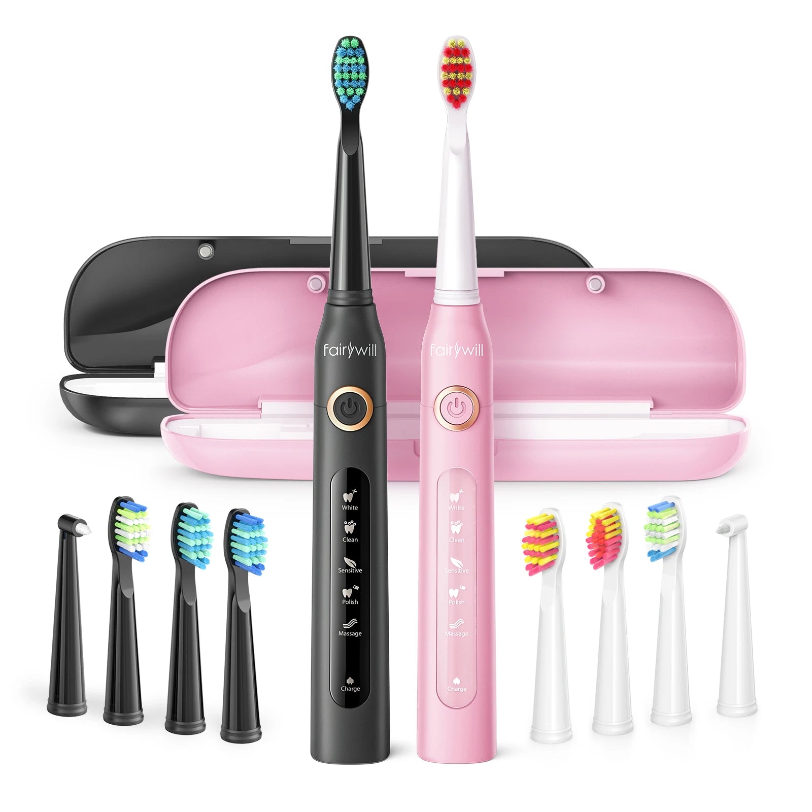 Fairywill Sonic Electric Toothbrush FW-D7 set USB Charge Toothbrushes case for Adult with tooth brush Heads 5 Mode Smart Time - Smarsty