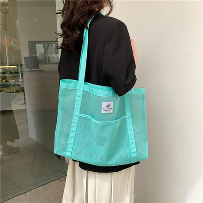 Transparent Mesh Shoulder Bag for Travel and Beach - Smarsty