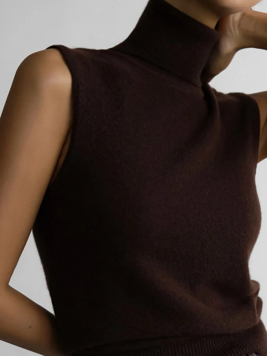 Blubelle Women's New Autumn Turtleneck Sleeveless Tank Top Soft Knit Button Up Cardigan Sweater Fashion Sets - Smarsty