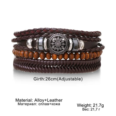 Men’s Leather Braided Bracelets Vintage Ethnic Wristband - Smarsty