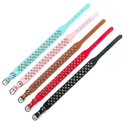 Adjustable Leather Dog Collar with Spikes for Small Pets - Smarsty