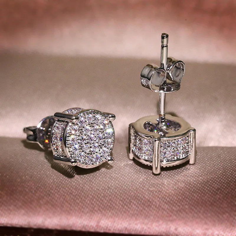 Austrian Crystal Stud Earrings White Gold Sparkle Bridal - Smarsty