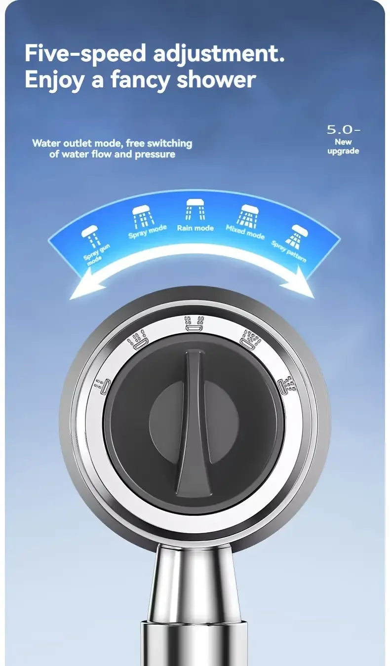 New High Pressure Water Saving Filter Shower Head 5 Modes Handheld Shower Head One Button Stop Bathroom Accessories Set - Smarsty