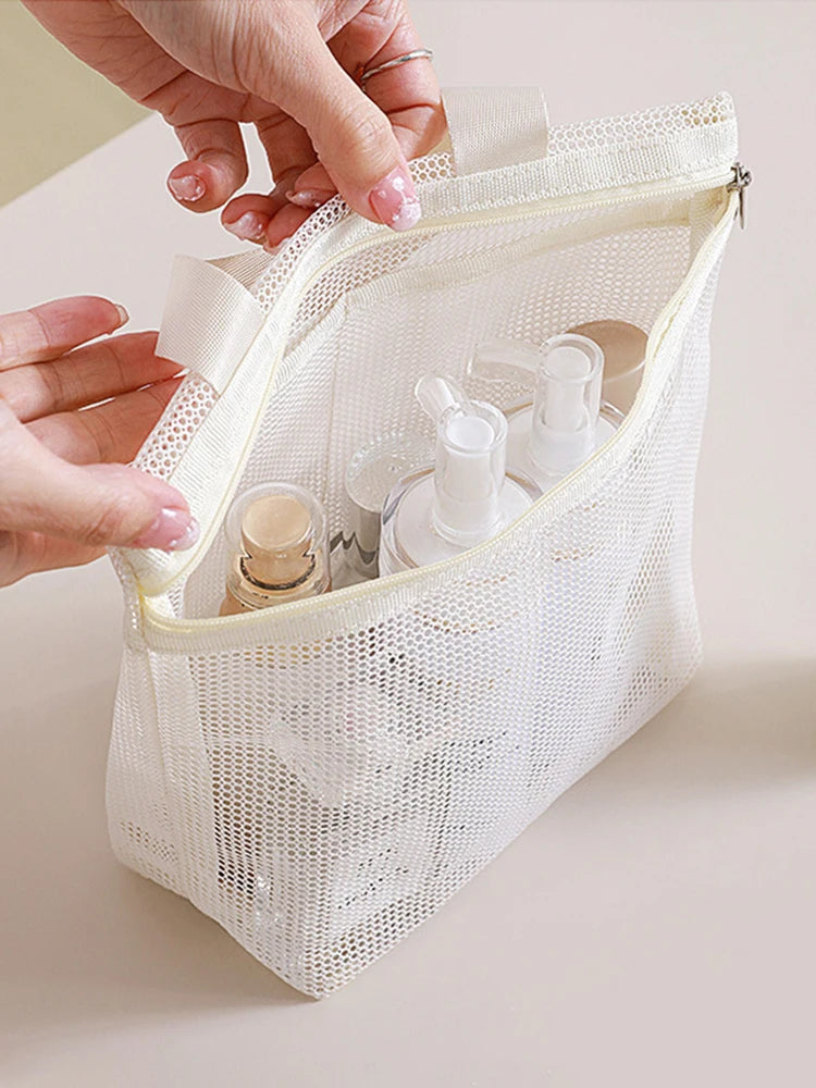 Clear Mesh Makeup Bag Portable Cosmetic Organizer Travel - Smarsty