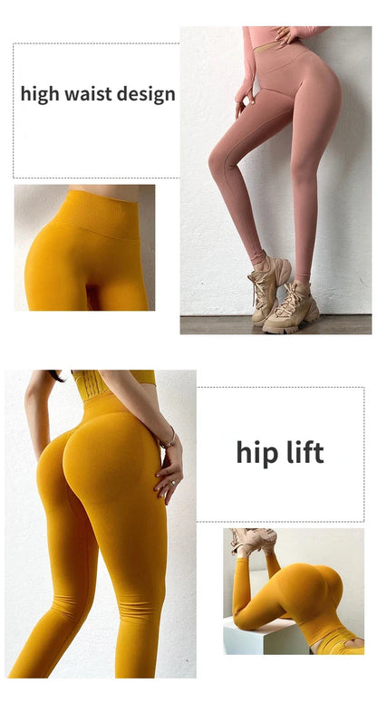 High Waist Solid Leggings Women Seamless Slim Tights Fitness Yoga Elastic Leggings Push Up Butt Knit Fashion Gym Workout Pants - Smarsty