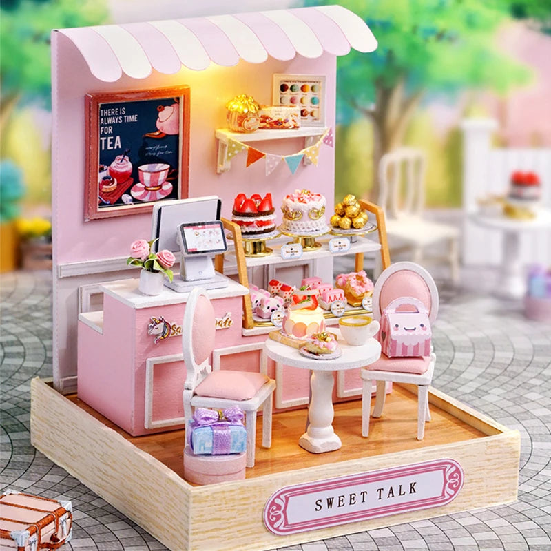 Wooden Mini Miniature Doll House DIY Small House Kit 3D Puzzle Building Assembly House Furniture Toy Children's Birthday Gifts