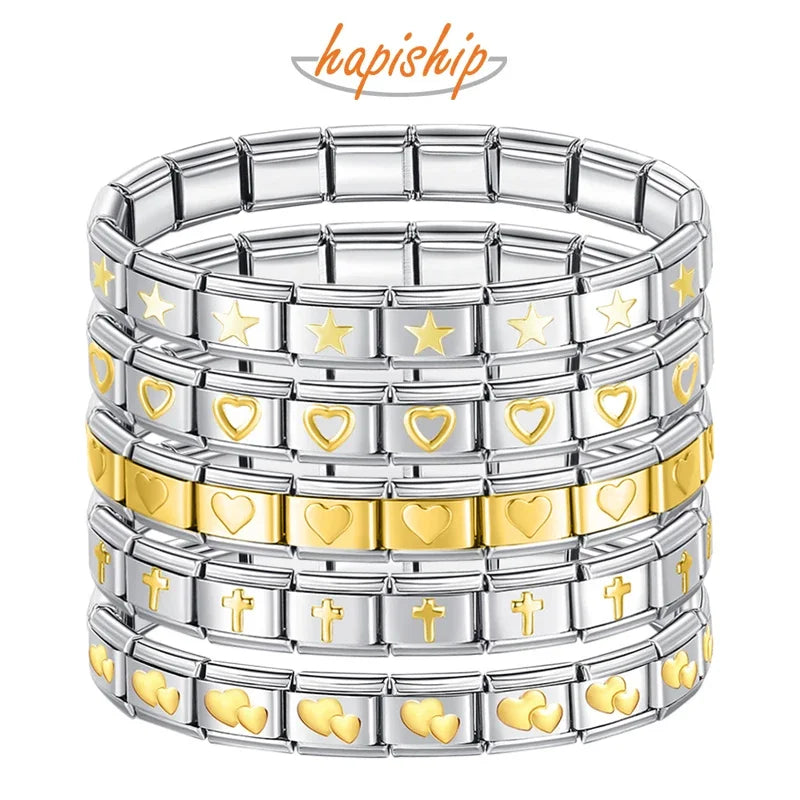 Womens Stainless Steel Charm Bracelet Elastic Fashion Bangle - Smarsty