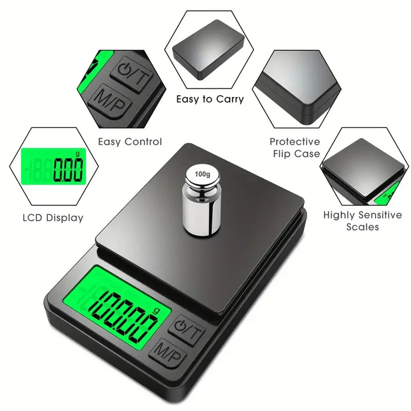Precision Pocket Scale 1000g X 0.1g - Digital Gram, Food, Jewelry, Ounces/Grains Scale with Backlit LCD - Mini Scale for Travel - Smarsty