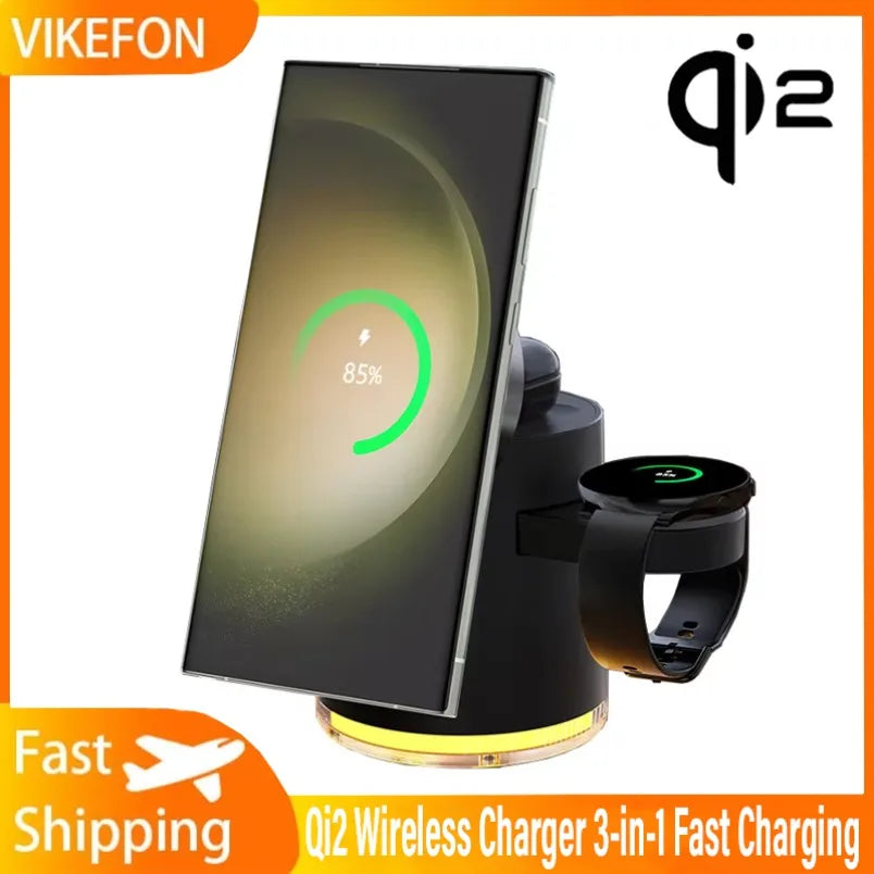 Qi2 3 In 1 Wireless Charger Station With Night Lamp - Smarsty