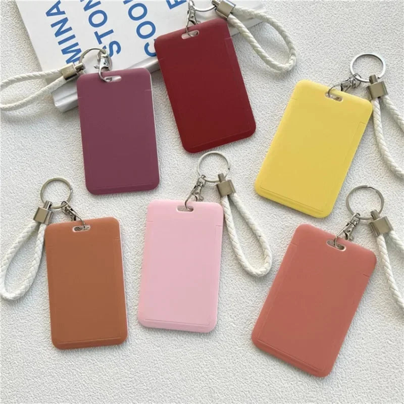 1Pc Macaron Bus ID Card Protective Cover Cases Student Meat Keyring Card Campus Access Door Credit Card Holder Bag Set Key Chain