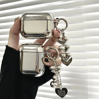 Luxury Silver Earphone Case with Heart Keyring - Smarsty