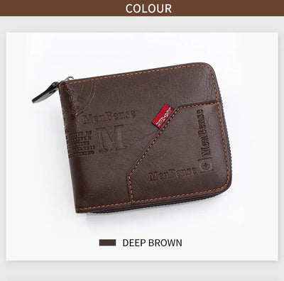New Men Zipper Wallets Short Card Holder Vintage Male Wallet High Quality PU Leather Classic Coin Pocket Wallet For Boys - Smarsty
