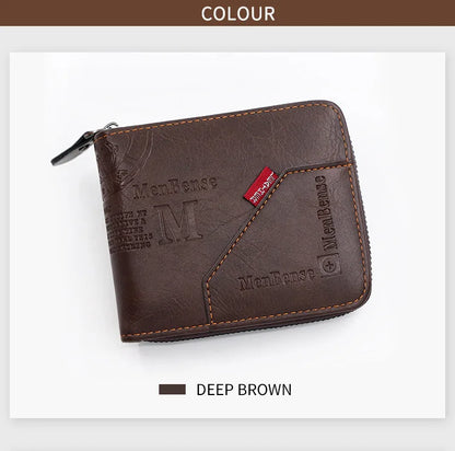 New Men Zipper Wallets Short Card Holder Vintage Male Wallet High Quality PU Leather Classic Coin Pocket Wallet For Boys - Smarsty