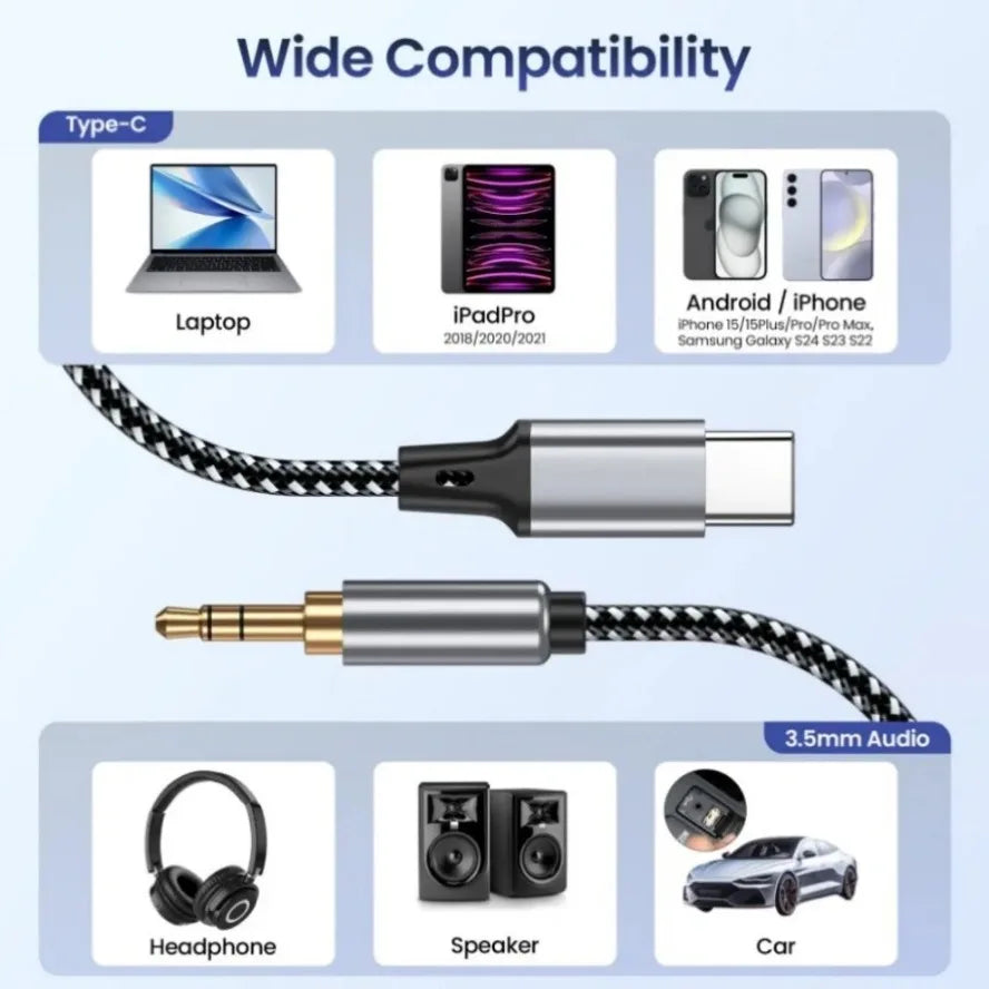 USB Type C to 3.5mm Aux Audio Adapter for High Fidelity Sound - Smarsty