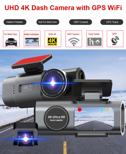 4K Dash Cam Dual Lens Night Vision With GPS VideoRecording - Smarsty