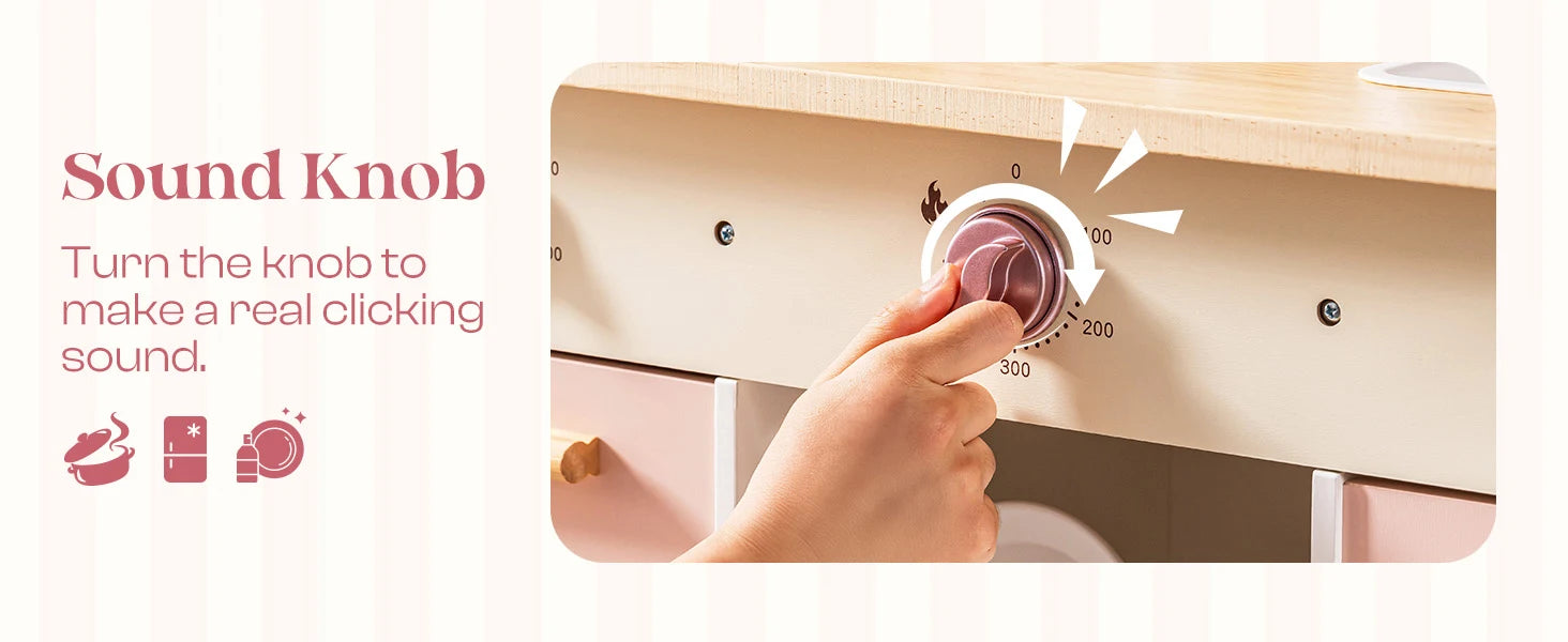 Robotime Robud Kids Corner Kitchen Playset Wooden Play Kitchen Set with Realistic Sound Pretend Play Gift for Boys Girls Pink by Smarsty