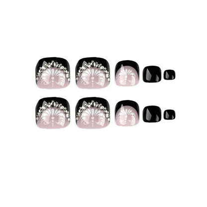 Colorful Flower Press On Nails Set with Glitter - Smarsty