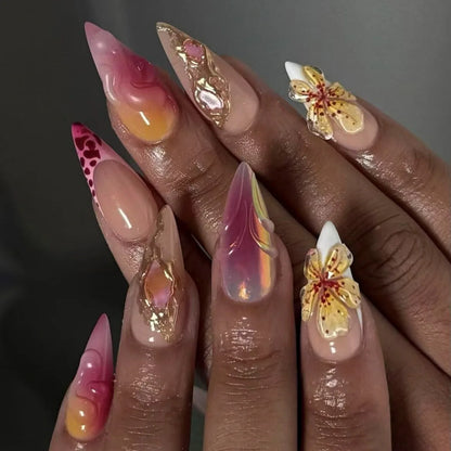24pcs Flower Design Fake Nail Tips Full Cover - Smarsty