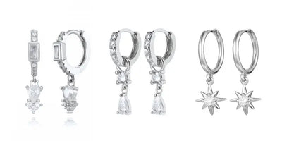 925 Sterling Silver Hoop Earrings White Crystal Luxury - Smarsty