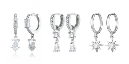 925 Sterling Silver Hoop Earrings White Crystal Luxury - Smarsty