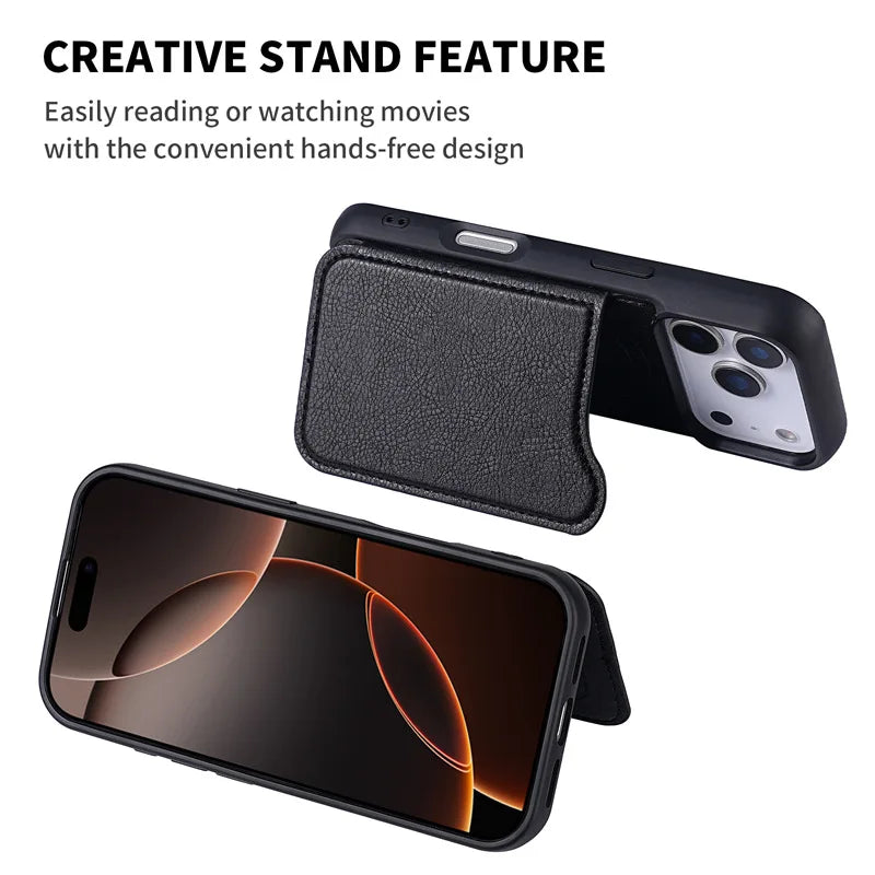 For Magsafe Magnetic Flip Leather Wallet Card Holder Phone Case for IPhone 17 Air 16 15 Plus 14 13 12 Pro Max Protective Cover