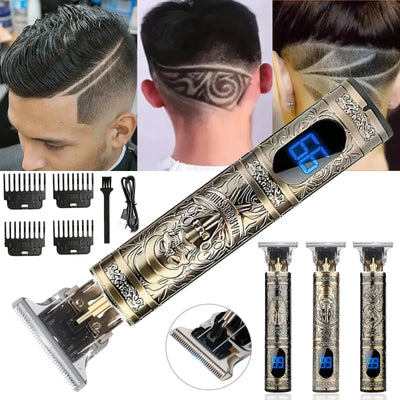 LCD Electric Hair Clipper for Men Oil Shaving Head Pusher Sculpture Shaver Rechargeable Hair Trimmer Hairdressing Set Gifts - Smarsty