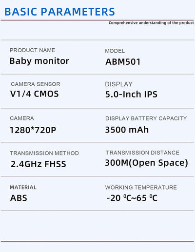 5.0 Inch Video Baby Monitor With Pan Tilt Camera Wireless Two Way Audio Night Vision Security Babysitter VOX Wake Up USB Charge by Smarsty