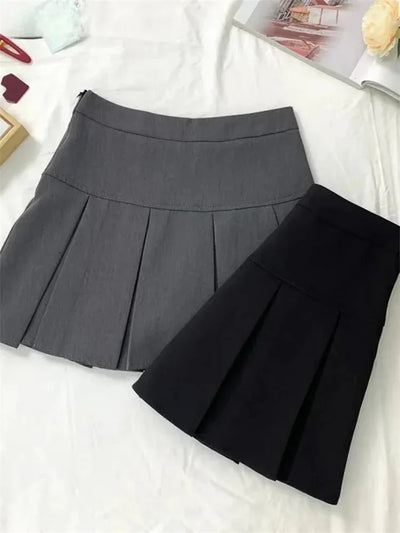 Vintage Gray Pleated Skirt Women Kawaii High Waist Mini Skirts Korean Fashion School Uniform Harajuku Streetwear Spring - Smarsty