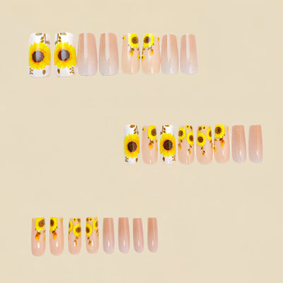 24 Piece Medium Long Fake Nails with Peach Flower Design - Smarsty