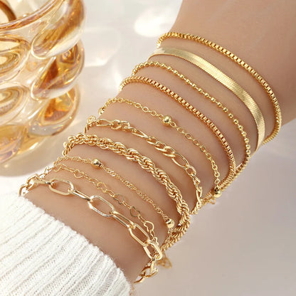 10 Pcs Vintage Gold Chain Bracelets for Women - Smarsty