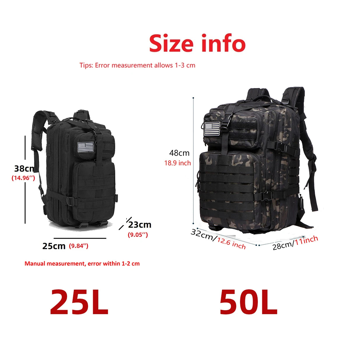 25L/50L Sturdy Nylon Waterproof Tactical Sports Trekking Fishing Hunting Camping Hiking Bag Backpack Outdoor Rucksacks - Smarsty