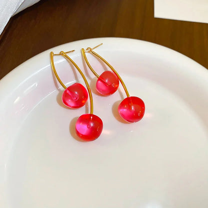 Delicate Sweet Red Cherry Drop Earrings for Women Fashion - Smarsty