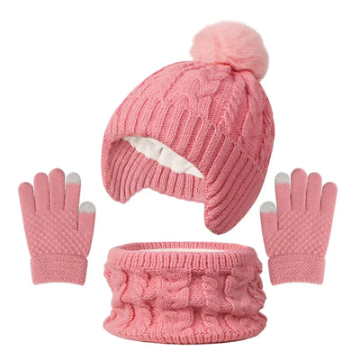 Kids Winter Hat Scarf Gloves Set Fleece Lined Warm - Smarsty