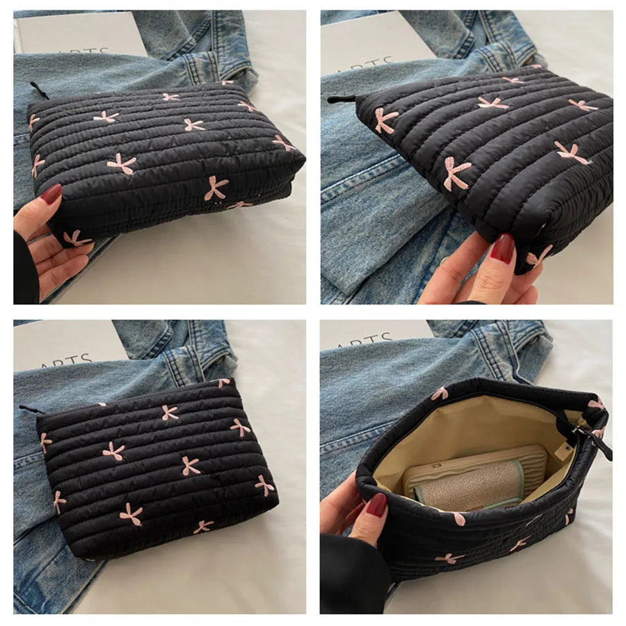 Large Capacity Embroidered Makeup Bag With Zipper Closure - Smarsty