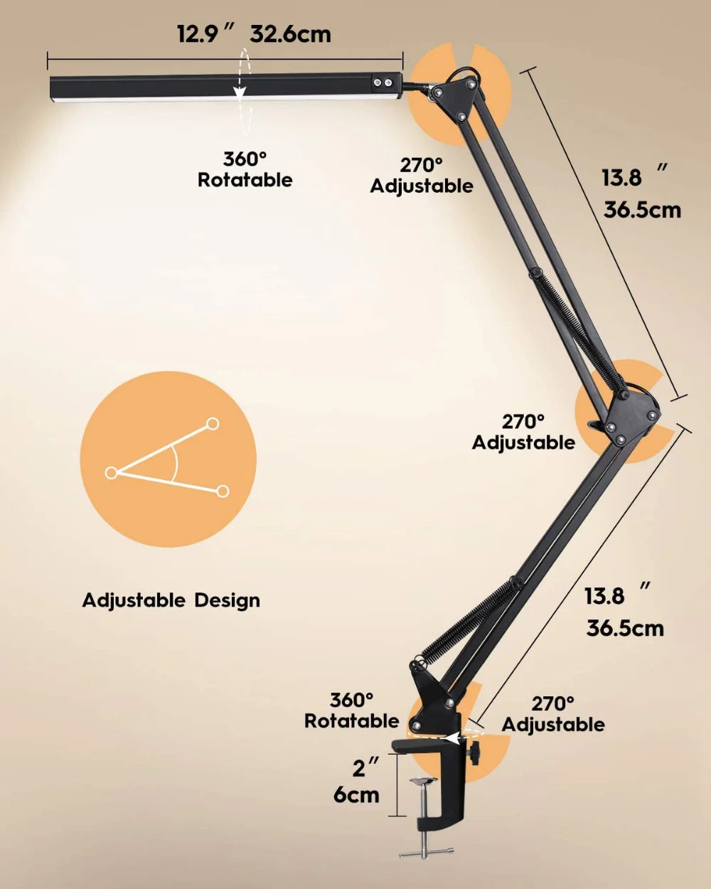 LED Desk Lamp with Clamp and Dimmable Light - Smarsty