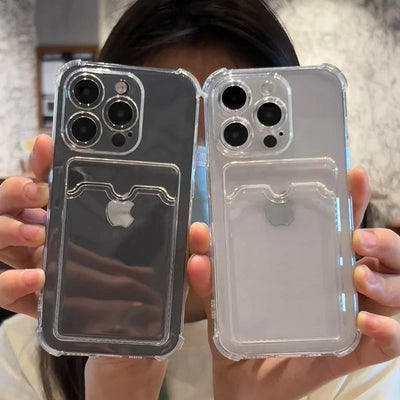 Soft Silicone Card Holder Case For iPhone Transparent Bumper - Smarsty