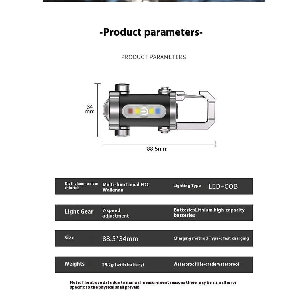 Mini Flashlight Multifunctional COB LED Keychain Flashlight 7 Gear Ultralight Camping Flashlight Waterproof for Camping Hiking